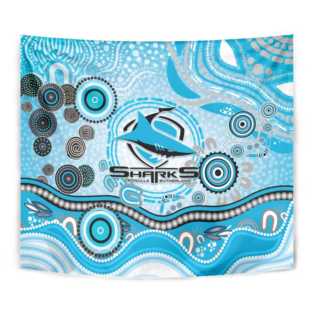 Cronulla Sutherland Sharks Rugby Tapestry Australian Aboriginal Dot Painting Style