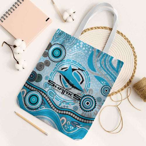 Cronulla Sutherland Sharks Rugby Tote Bag Australian Aboriginal Dot Painting Style