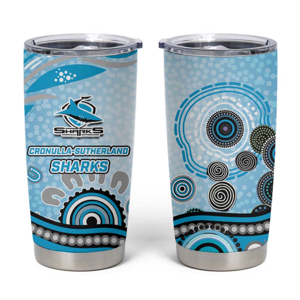Cronulla Sutherland Sharks Rugby Tumbler Cup Australian Aboriginal Dot Painting Style