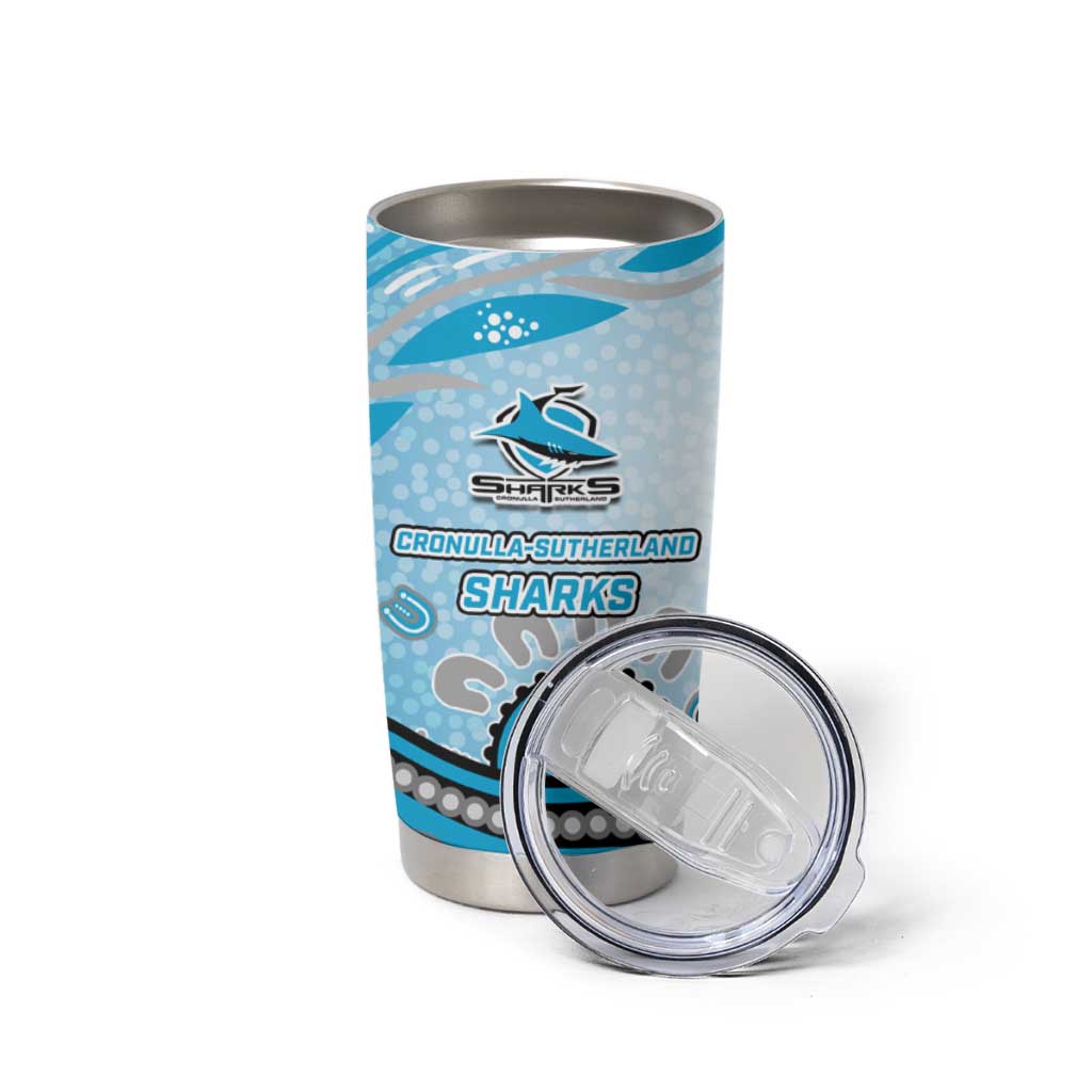 Cronulla Sutherland Sharks Rugby Tumbler Cup Australian Aboriginal Dot Painting Style