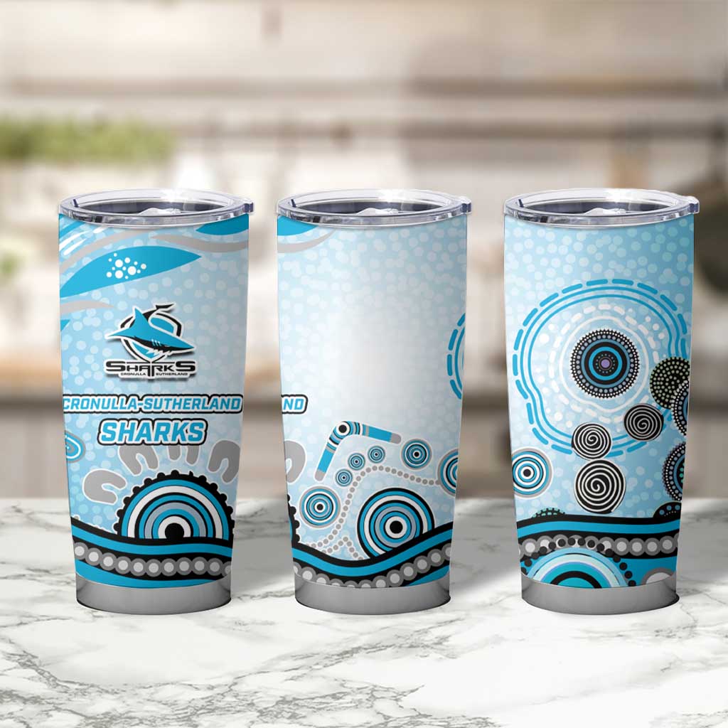 Cronulla Sutherland Sharks Rugby Tumbler Cup Australian Aboriginal Dot Painting Style