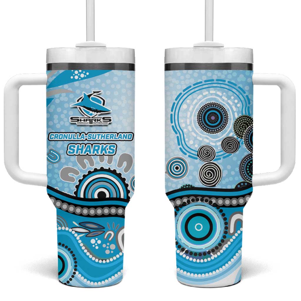Cronulla Sutherland Sharks Rugby Tumbler With Handle Australian Aboriginal Dot Painting Style