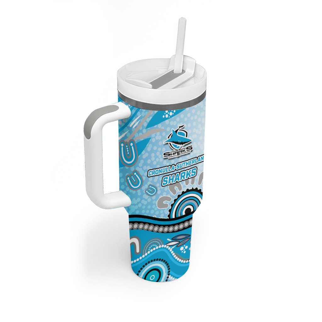 Cronulla Sutherland Sharks Rugby Tumbler With Handle Australian Aboriginal Dot Painting Style