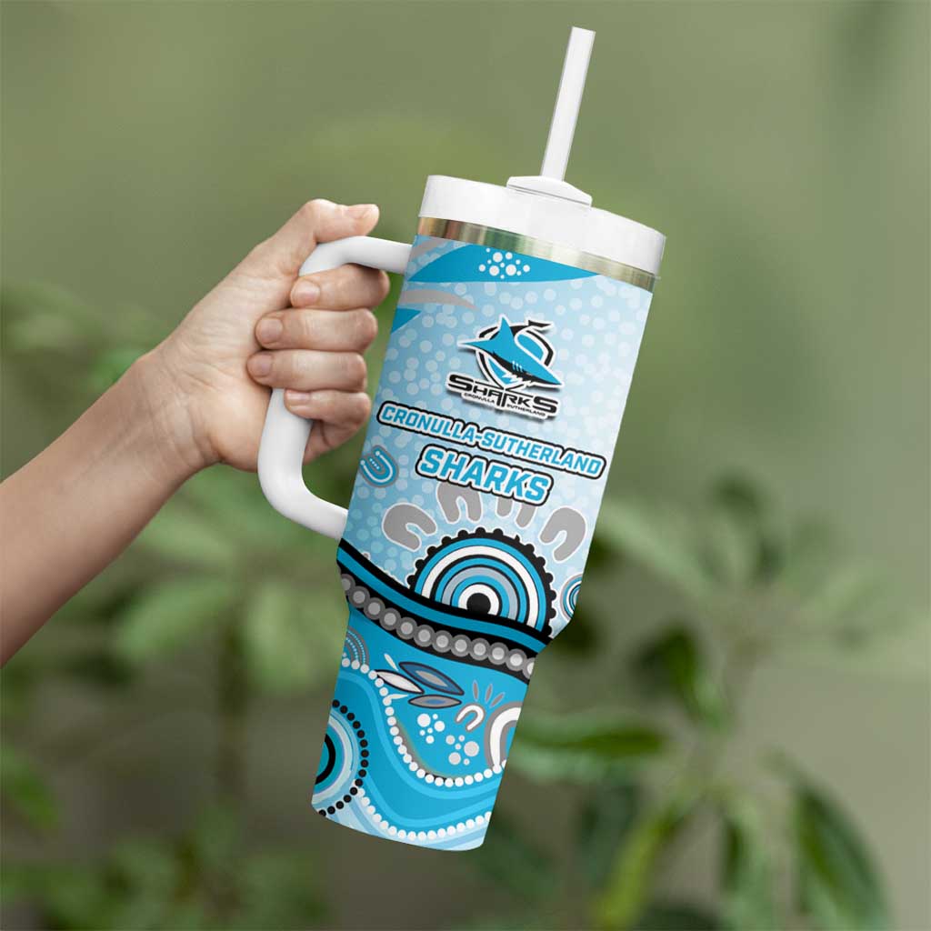 Cronulla Sutherland Sharks Rugby Tumbler With Handle Australian Aboriginal Dot Painting Style
