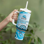 Cronulla Sutherland Sharks Rugby Tumbler With Handle Australian Aboriginal Dot Painting Style