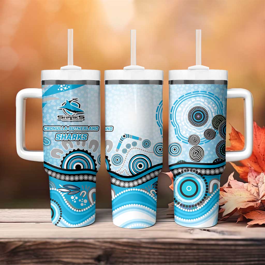 Cronulla Sutherland Sharks Rugby Tumbler With Handle Australian Aboriginal Dot Painting Style
