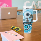 Cronulla Sutherland Sharks Rugby Tumbler With Handle Australian Aboriginal Dot Painting Style