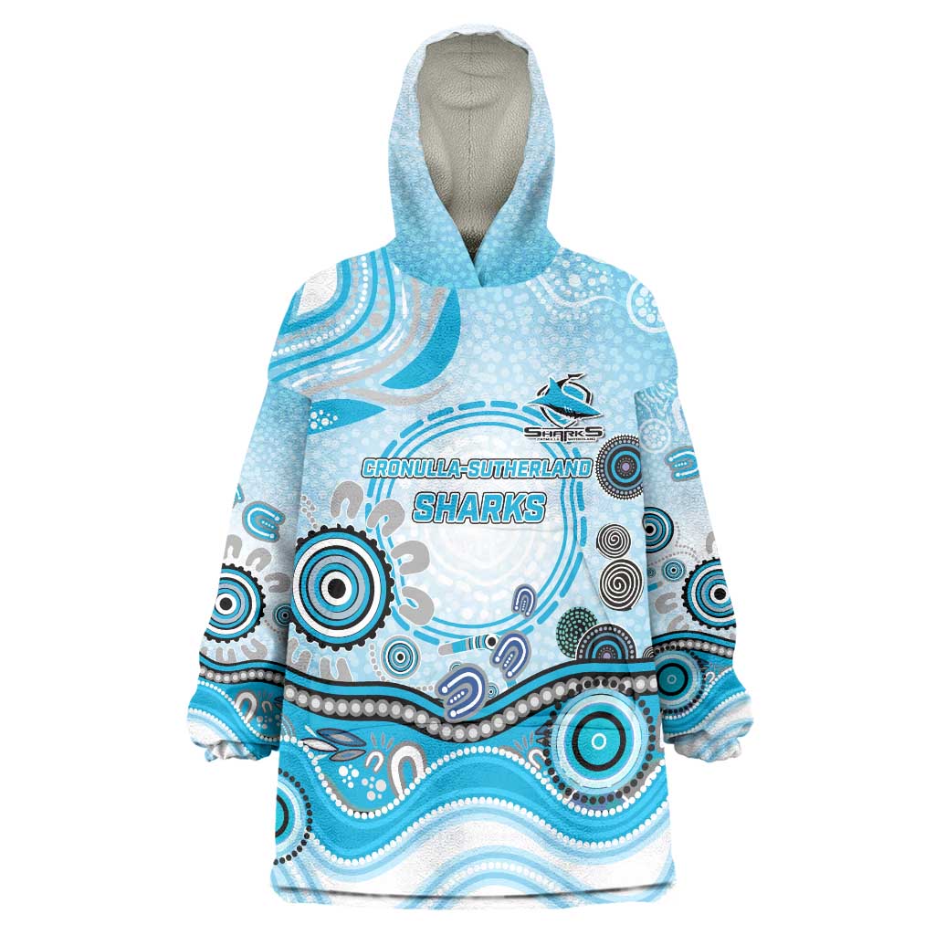 Cronulla Sutherland Sharks Rugby Wearable Blanket Hoodie Australian Aboriginal Dot Painting Style