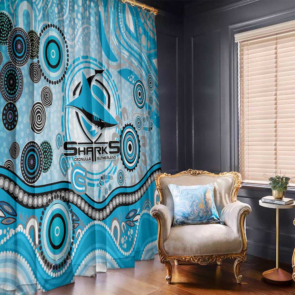 Cronulla Sutherland Sharks Rugby Window Curtain Australian Aboriginal Dot Painting Style