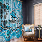 Cronulla Sutherland Sharks Rugby Window Curtain Australian Aboriginal Dot Painting Style