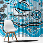 Cronulla Sutherland Sharks Rugby Window Curtain Australian Aboriginal Dot Painting Style