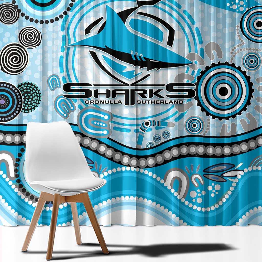 Cronulla Sutherland Sharks Rugby Window Curtain Australian Aboriginal Dot Painting Style