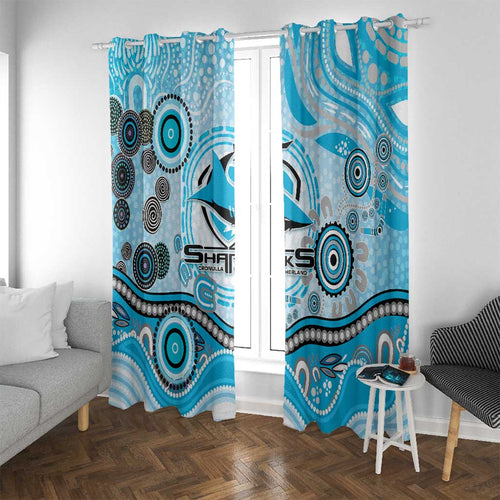 Cronulla Sutherland Sharks Rugby Window Curtain Australian Aboriginal Dot Painting Style