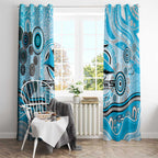 Cronulla Sutherland Sharks Rugby Window Curtain Australian Aboriginal Dot Painting Style