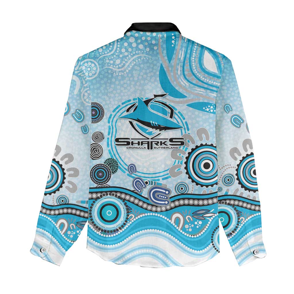Cronulla Sutherland Sharks Rugby Women Casual Shirt Australian Aboriginal Dot Painting Style
