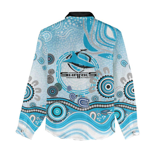 Cronulla Sutherland Sharks Rugby Women Casual Shirt Australian Aboriginal Dot Painting Style