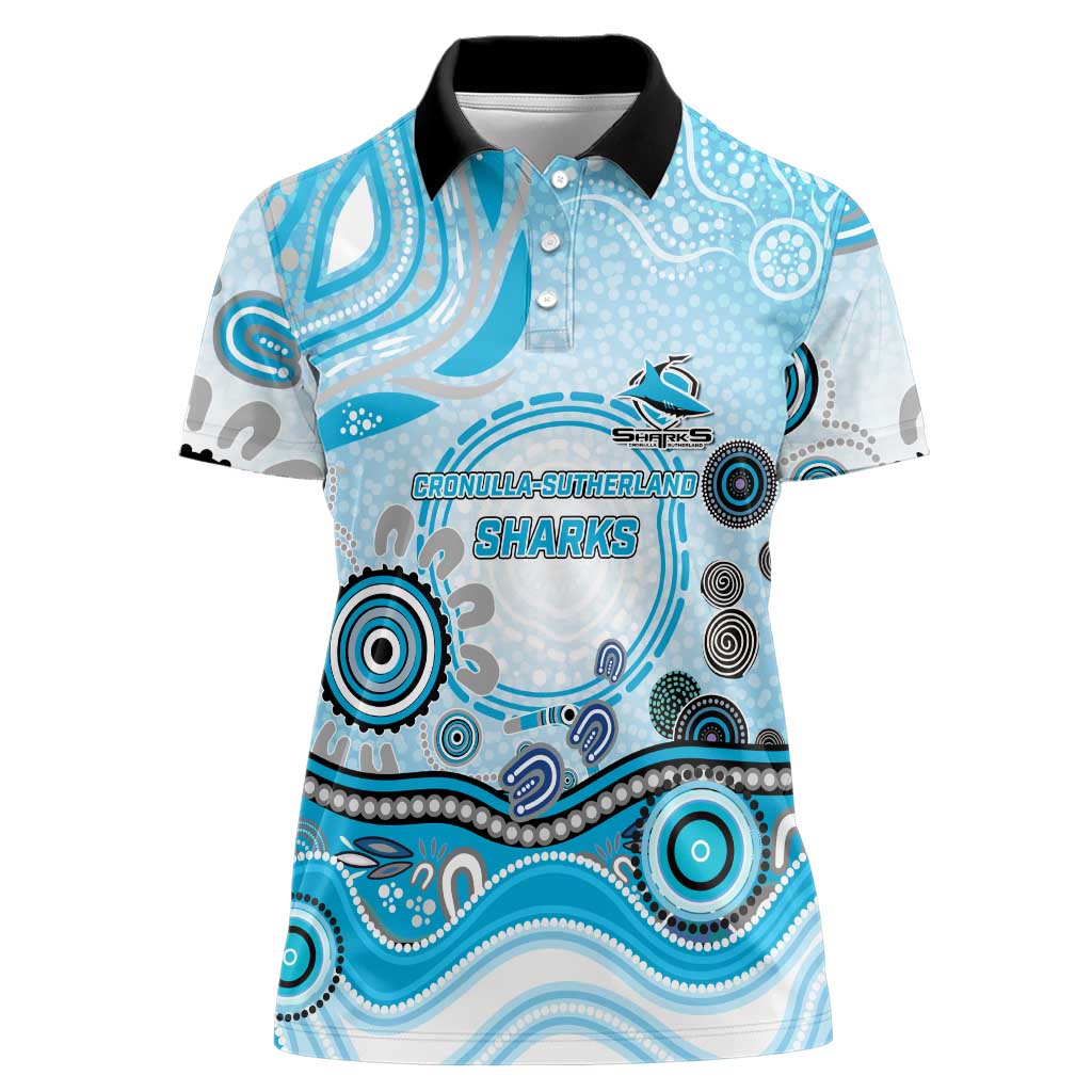 Cronulla Sutherland Sharks Rugby Women Polo Shirt Australian Aboriginal Dot Painting Style