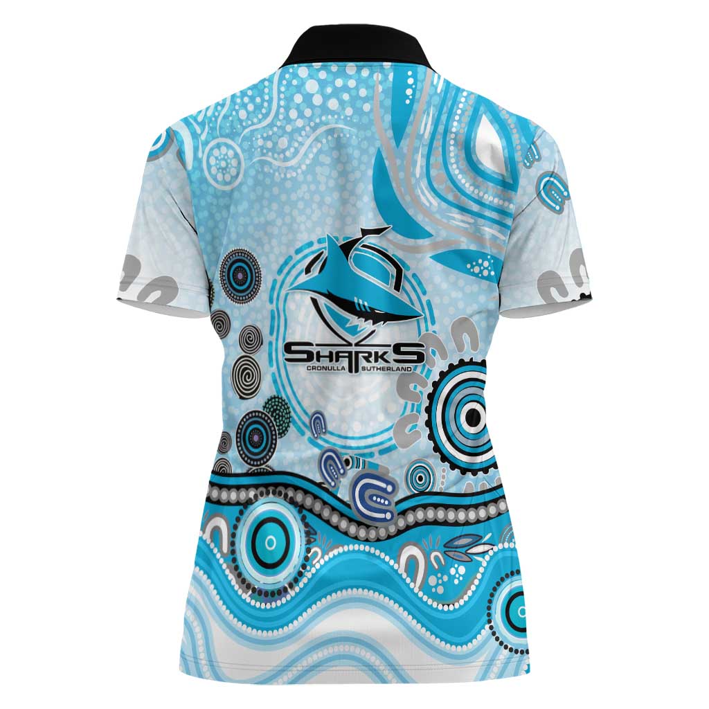 Cronulla Sutherland Sharks Rugby Women Polo Shirt Australian Aboriginal Dot Painting Style