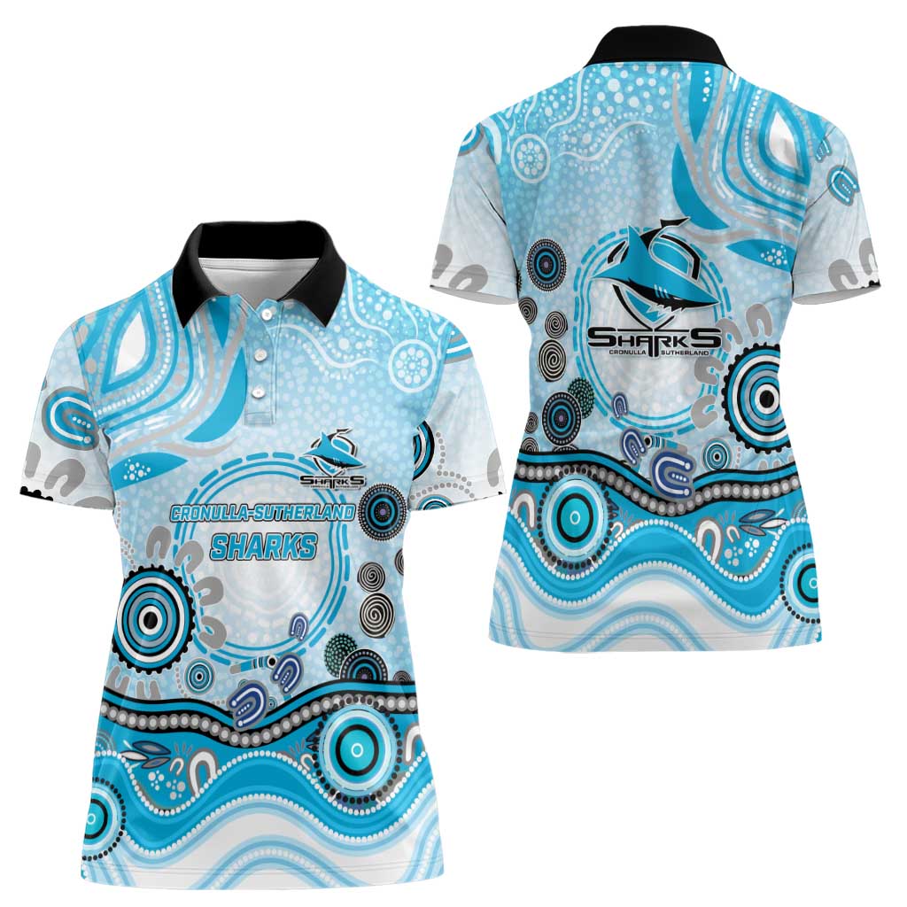 Cronulla Sutherland Sharks Rugby Women Polo Shirt Australian Aboriginal Dot Painting Style