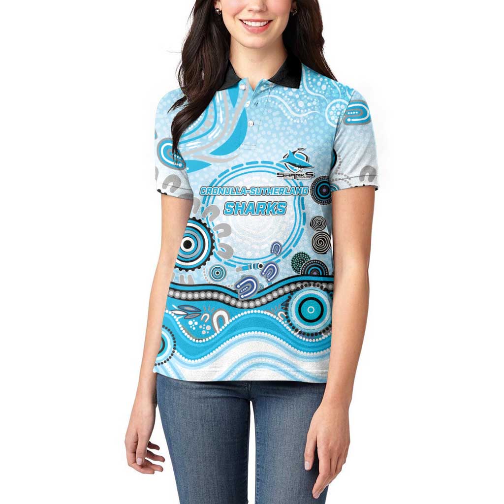 Cronulla Sutherland Sharks Rugby Women Polo Shirt Australian Aboriginal Dot Painting Style