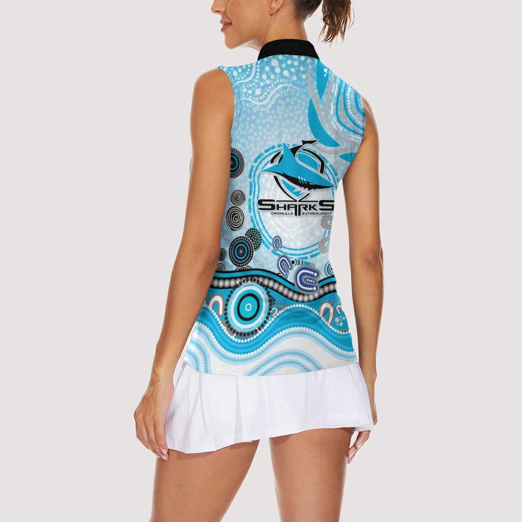 Cronulla Sutherland Sharks Rugby Women Sleeveless Polo Shirt Australian Aboriginal Dot Painting Style
