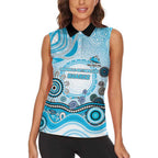 Cronulla Sutherland Sharks Rugby Women Sleeveless Polo Shirt Australian Aboriginal Dot Painting Style