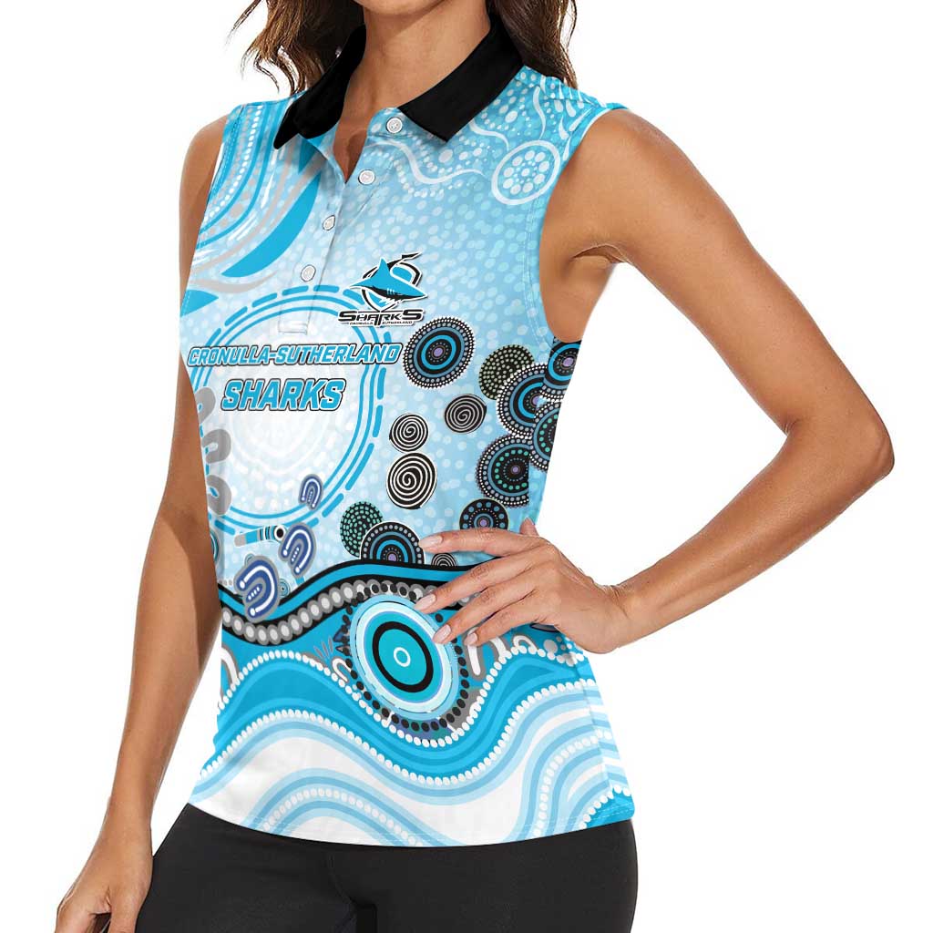 Cronulla Sutherland Sharks Rugby Women Sleeveless Polo Shirt Australian Aboriginal Dot Painting Style