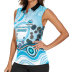 Cronulla Sutherland Sharks Rugby Women Sleeveless Polo Shirt Australian Aboriginal Dot Painting Style
