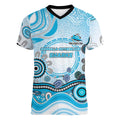 Cronulla Sutherland Sharks Rugby Women V-Neck T-Shirt Australian Aboriginal Dot Painting Style