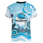 Cronulla Sutherland Sharks Rugby Women V-Neck T-Shirt Australian Aboriginal Dot Painting Style
