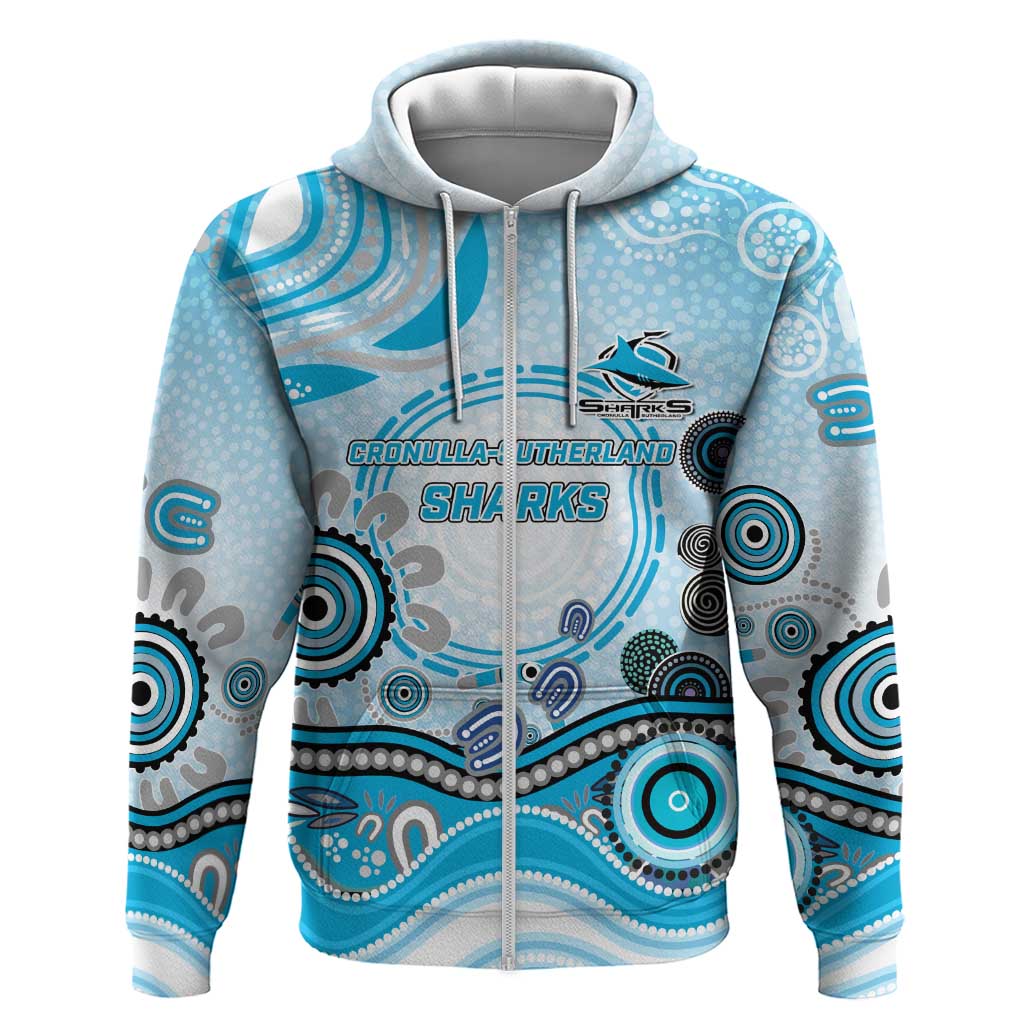 Cronulla Sutherland Sharks Rugby Zip Hoodie Australian Aboriginal Dot Painting Style