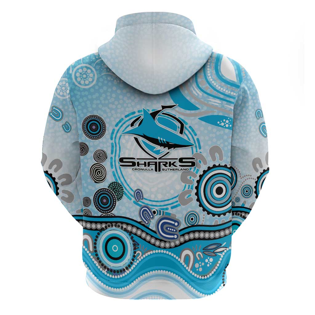 Cronulla Sutherland Sharks Rugby Zip Hoodie Australian Aboriginal Dot Painting Style