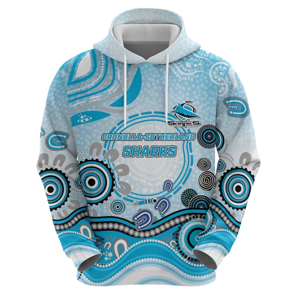 Cronulla Sutherland Sharks Rugby Zip Hoodie Australian Aboriginal Dot Painting Style