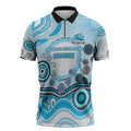 Cronulla Sutherland Sharks Rugby Zipper Polo Shirt Australian Aboriginal Dot Painting Style