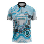 Cronulla Sutherland Sharks Rugby Zipper Polo Shirt Australian Aboriginal Dot Painting Style