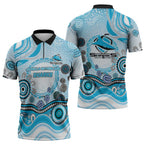 Cronulla Sutherland Sharks Rugby Zipper Polo Shirt Australian Aboriginal Dot Painting Style