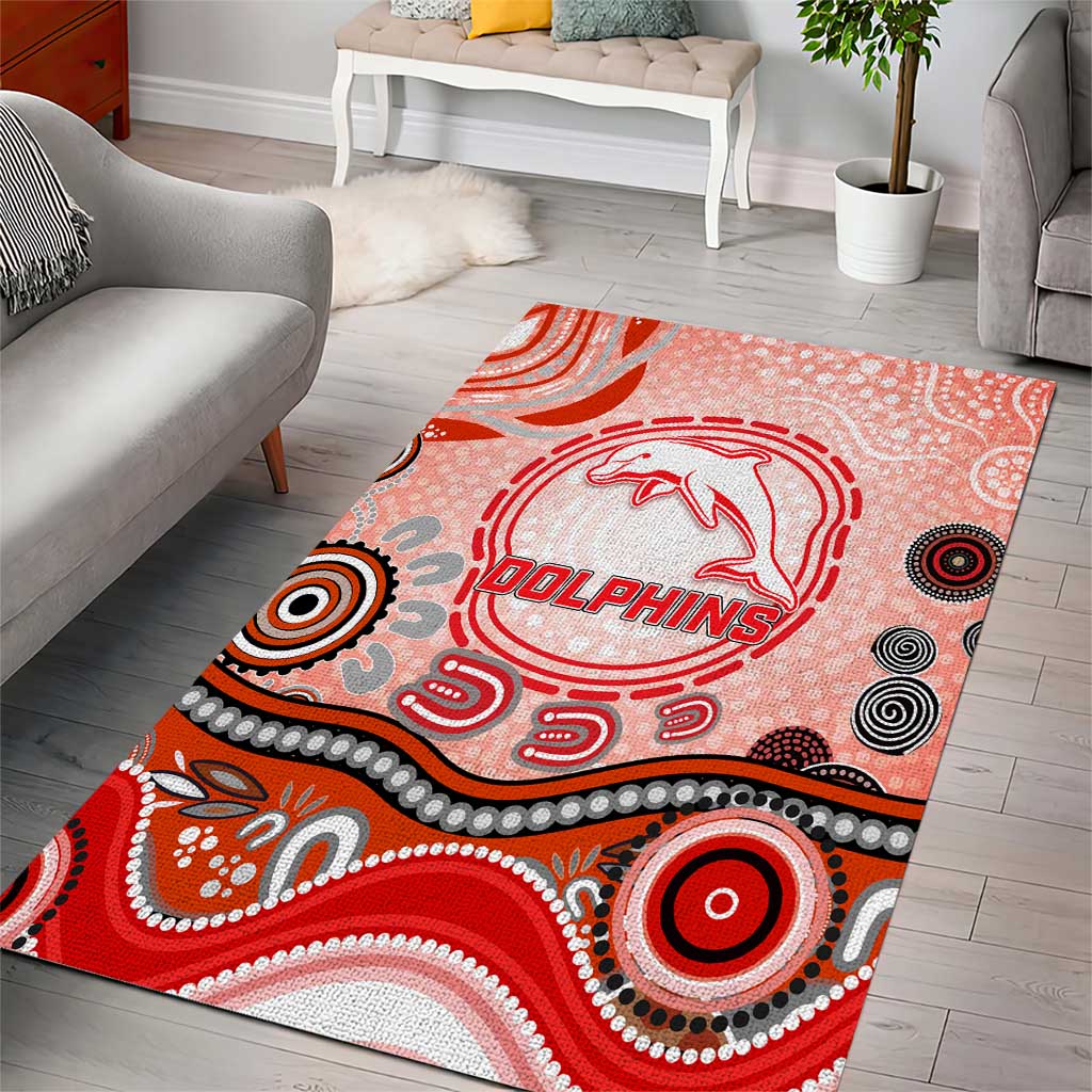 Dolphins Rugby Area Rug Australian Aboriginal Dot Painting Style