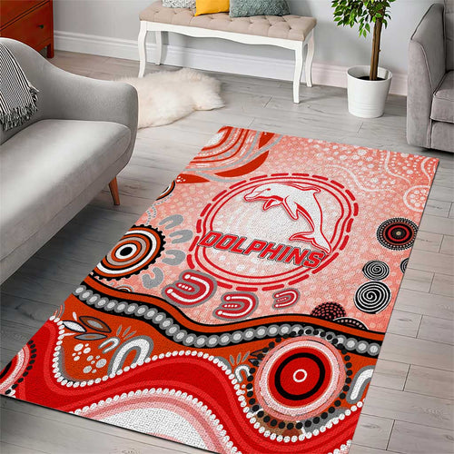 Dolphins Rugby Area Rug Australian Aboriginal Dot Painting Style