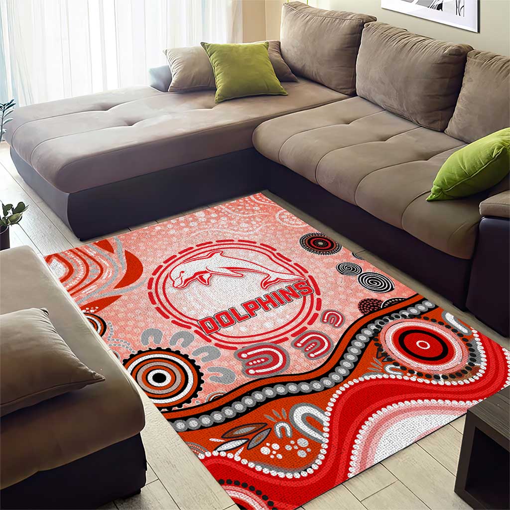 Dolphins Rugby Area Rug Australian Aboriginal Dot Painting Style