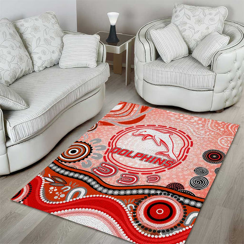 Dolphins Rugby Area Rug Australian Aboriginal Dot Painting Style