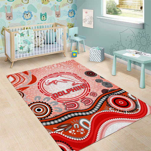 Dolphins Rugby Area Rug Australian Aboriginal Dot Painting Style
