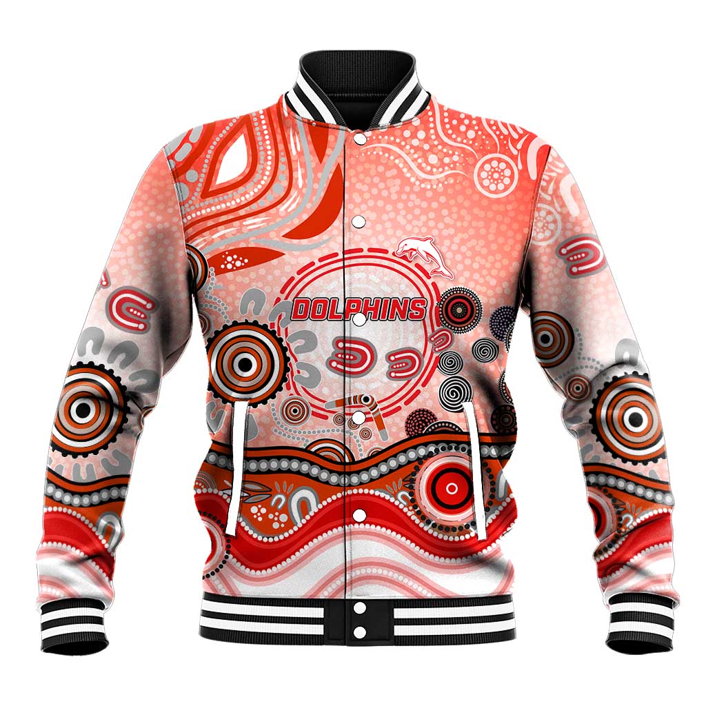 Dolphins Rugby Baseball Jacket Australian Aboriginal Dot Painting Style