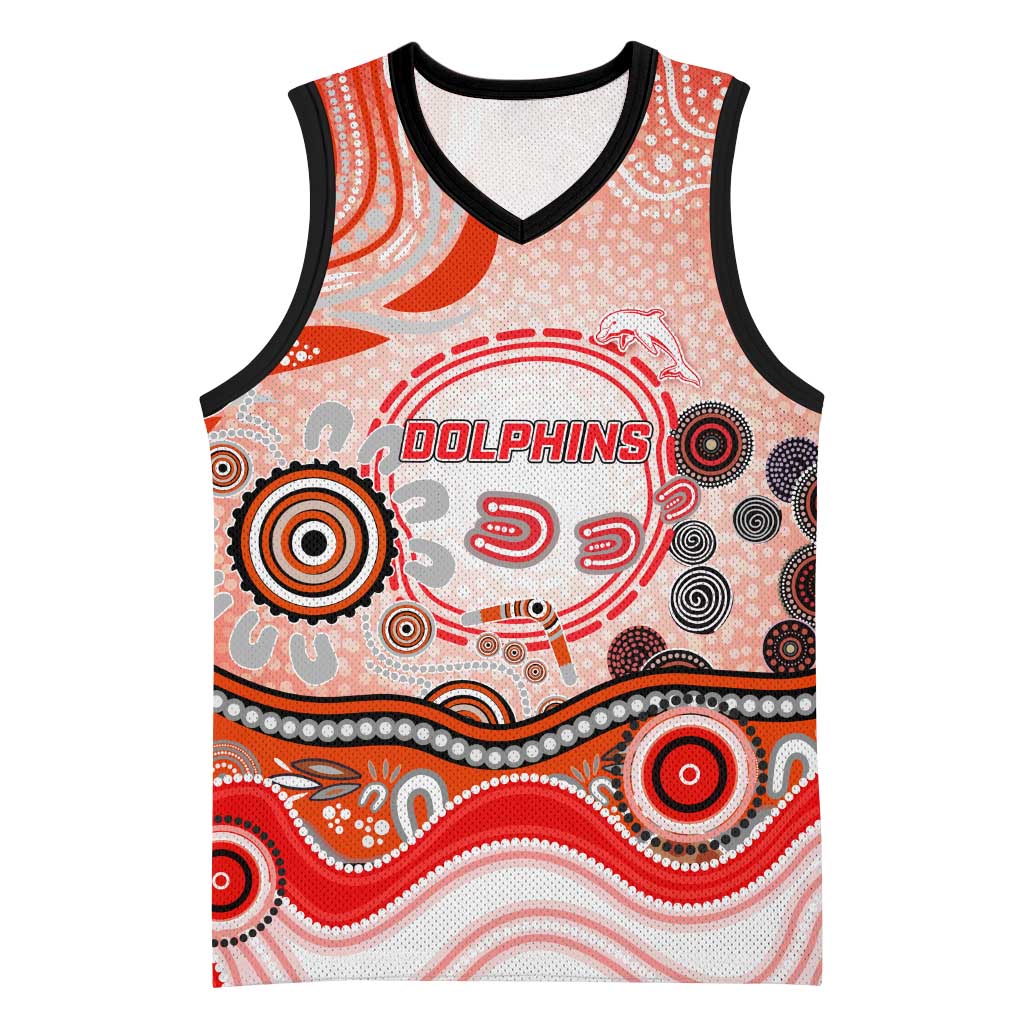 Dolphins Rugby Basketball Jersey Australian Aboriginal Dot Painting Style