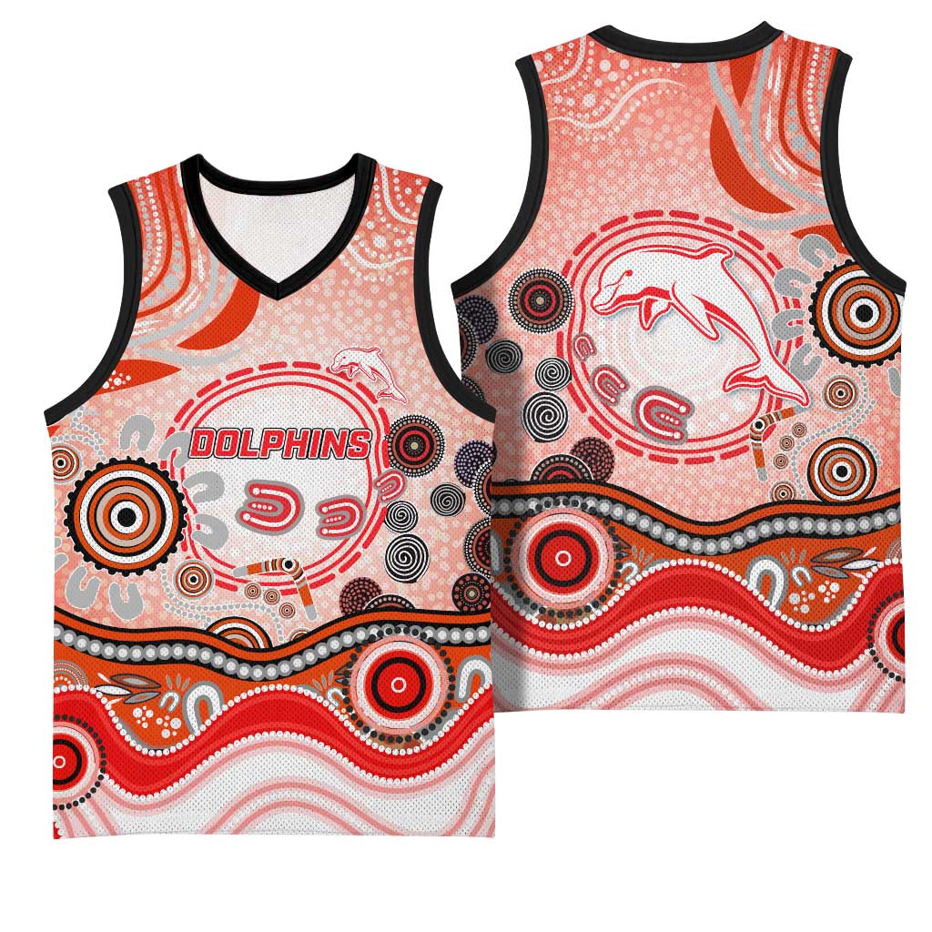 Dolphins Rugby Basketball Jersey Australian Aboriginal Dot Painting Style