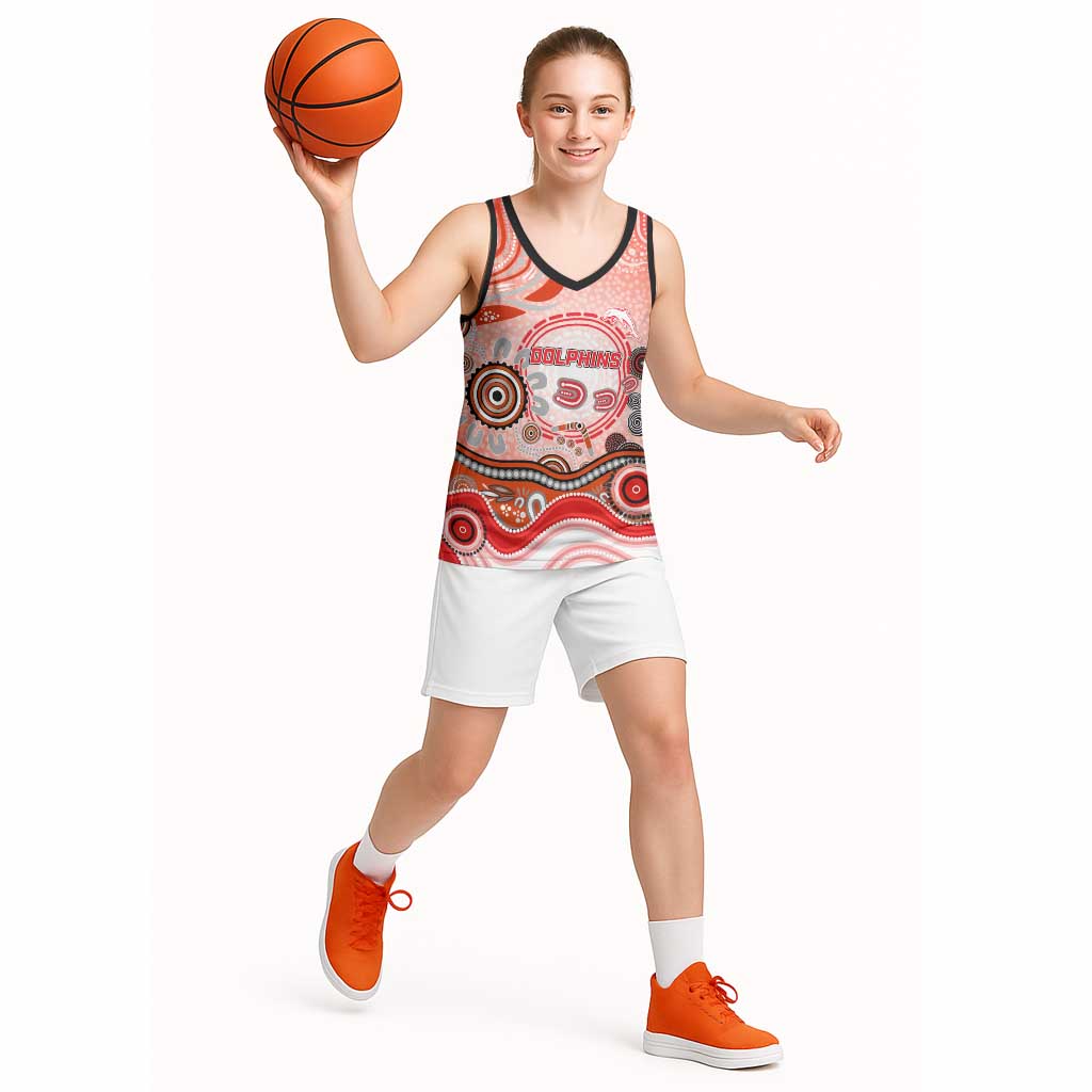 Dolphins Rugby Basketball Jersey Australian Aboriginal Dot Painting Style