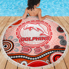 Dolphins Rugby Beach Blanket Australian Aboriginal Dot Painting Style