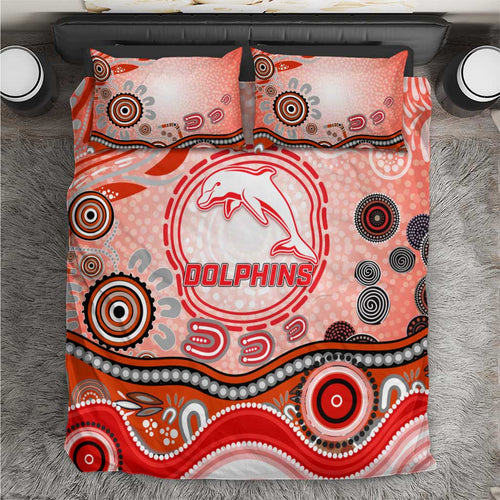Dolphins Rugby Bedding Set Australian Aboriginal Dot Painting Style