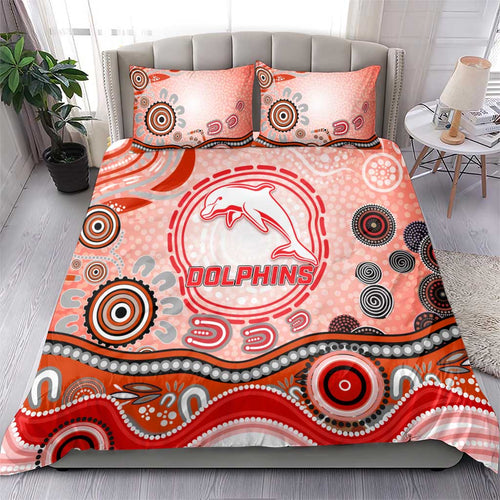 Dolphins Rugby Bedding Set Australian Aboriginal Dot Painting Style