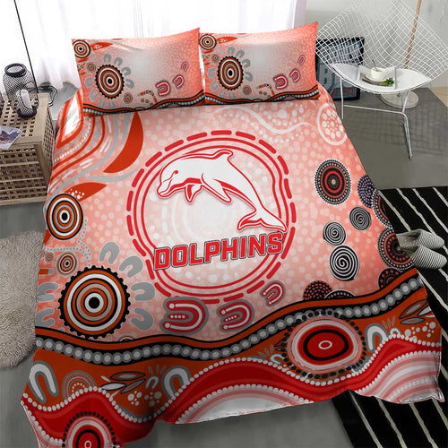 Dolphins Rugby Bedding Set Australian Aboriginal Dot Painting Style