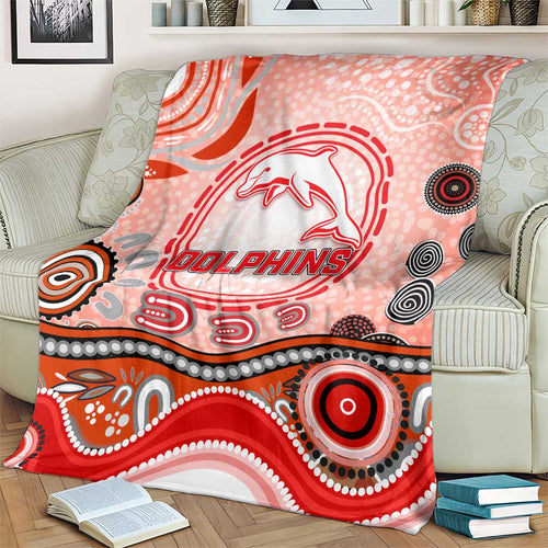 Dolphins Rugby Blanket Australian Aboriginal Dot Painting Style